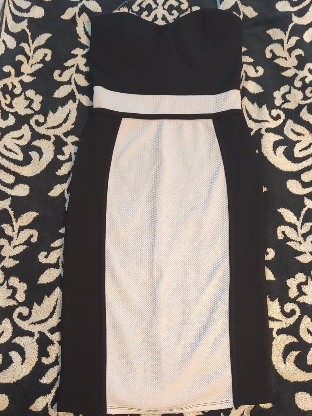 Body Central Black and White Strapless Colorblock Bodiced Empire Pencil Dress S